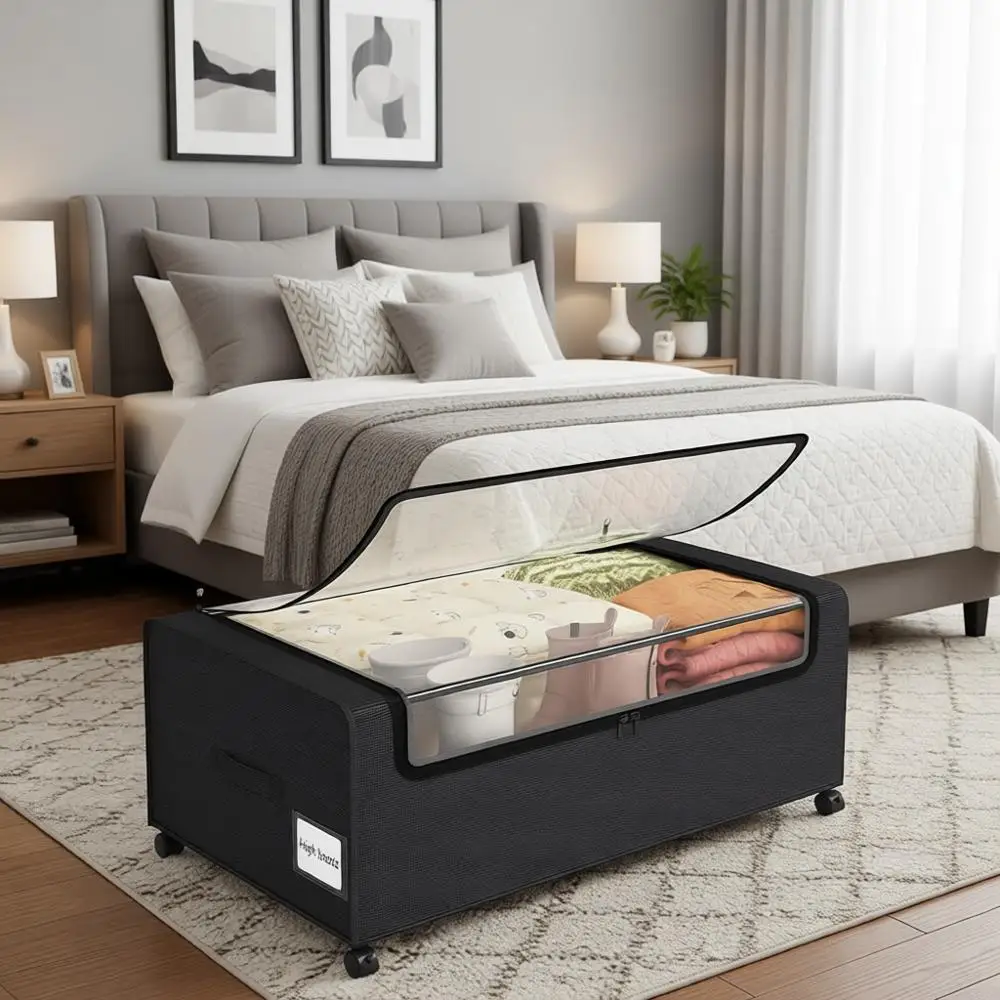 

12 Inch Wheeled Underbed Storage Bins with Clear Lid - 2 Pack for Dorms and Small Spaces