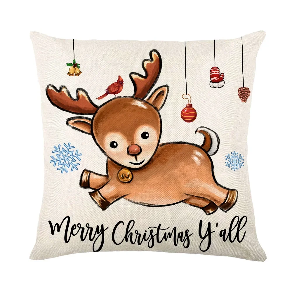 Christmas Decor Cushion Cover 45x45 cm Pillowcase Christmas Gift Elk Dwarf Printed Pillow Cover Letters Plaid Throw Pillow Case