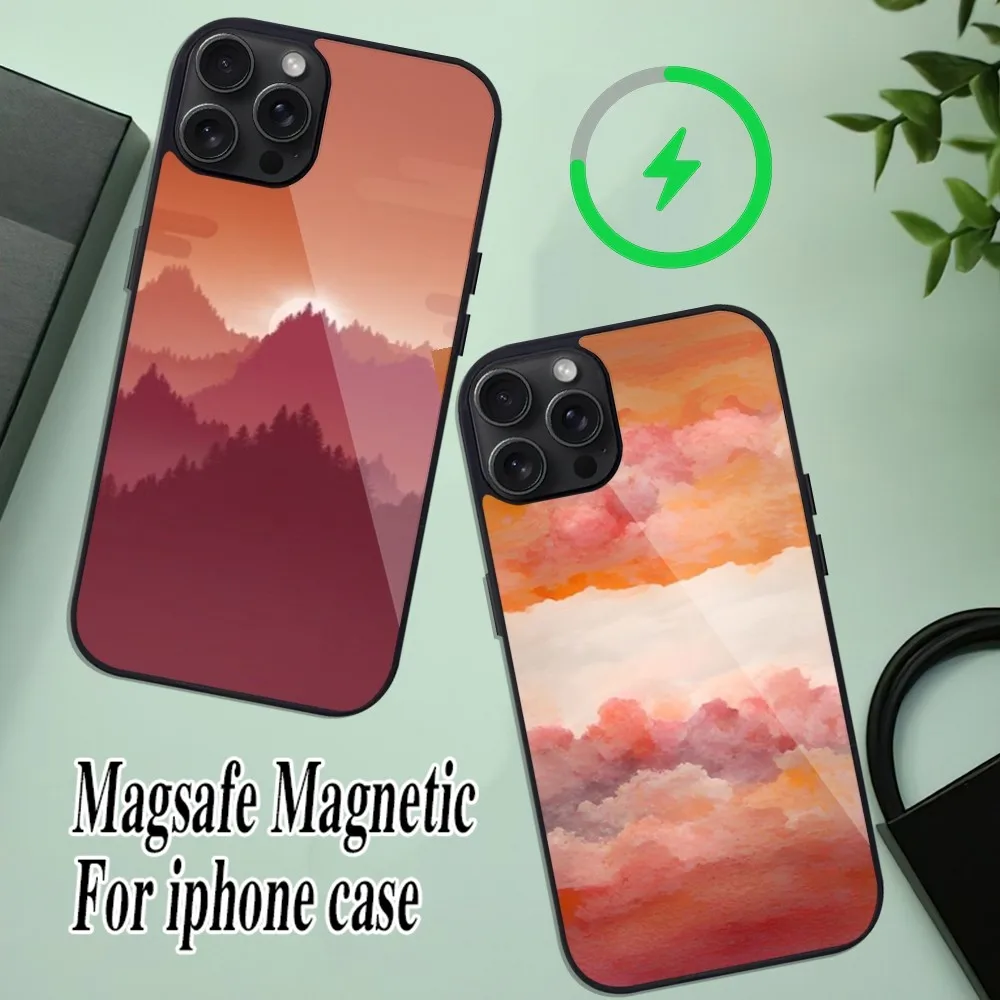 Lesbian Pride Mountain Phone Case For iPhone 11 Mini 12 13 Max 14 Plus 15 Pro Magesafe Magnetic Shell