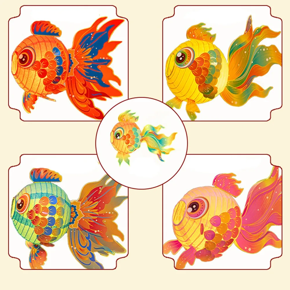Fish-Shaped Mid-Autumn Festival Fish Lantern Material Package with Led Light Handheld Fish Lantern Good Luck Handmade