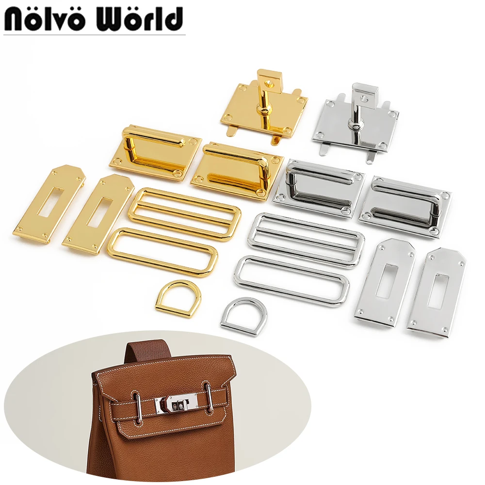 1/5/8Sets Complete Set of Leather Craft  Metal Chest Bags Locks Square Rotating Lock For Handbag Bag Hardware Kit Accessories