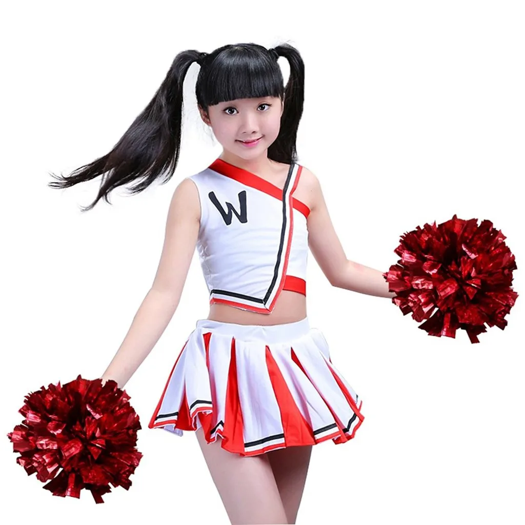 LOLANTA Girls School Cheerling Uniform Activity Practice Stage Performance Wear Outfits off-shoulder Sleeveless Tops Skirts Set