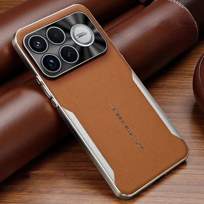 

Plating Spliced Leather Phone Case for POCO F8 Ultra Shockproof Soft Silicone Frame Back Cover for POCO F8Pro Business Shell