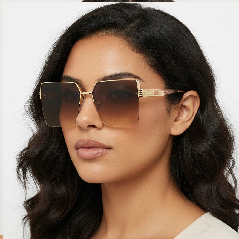 Neue Halbrahmen-Quadrat-UV-Schutz-modische Sonnenbrille Unisex Street Style Vielseitige Sonnenbrille 1205 – Detail 1