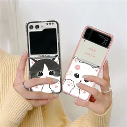 Cute Cartoon Cat Phone Cases for Samsung Galaxy Z Flip 5 ZFlip 6 Clear Cover for Samsung ZFlip 4 3 Hard Shockproof Shell Fundas