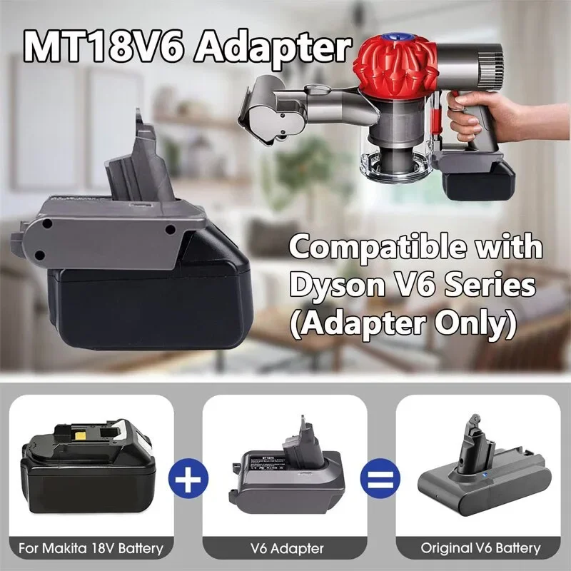 MT18V6 Battery Converter Adapter For Makita 18V Li-ion Battery Convert To For Dyson V6 V7 V8 Cordless Vacuum Cleaners Tool Use