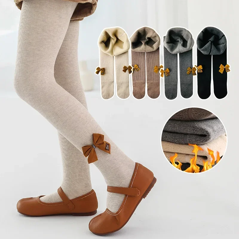 Stockings for Girls Autumn Winter 2023 Fleece Thick Warm Solid Kids Tights 1-12 Years Baby Pantyhose Soft Cozy Children Leggings