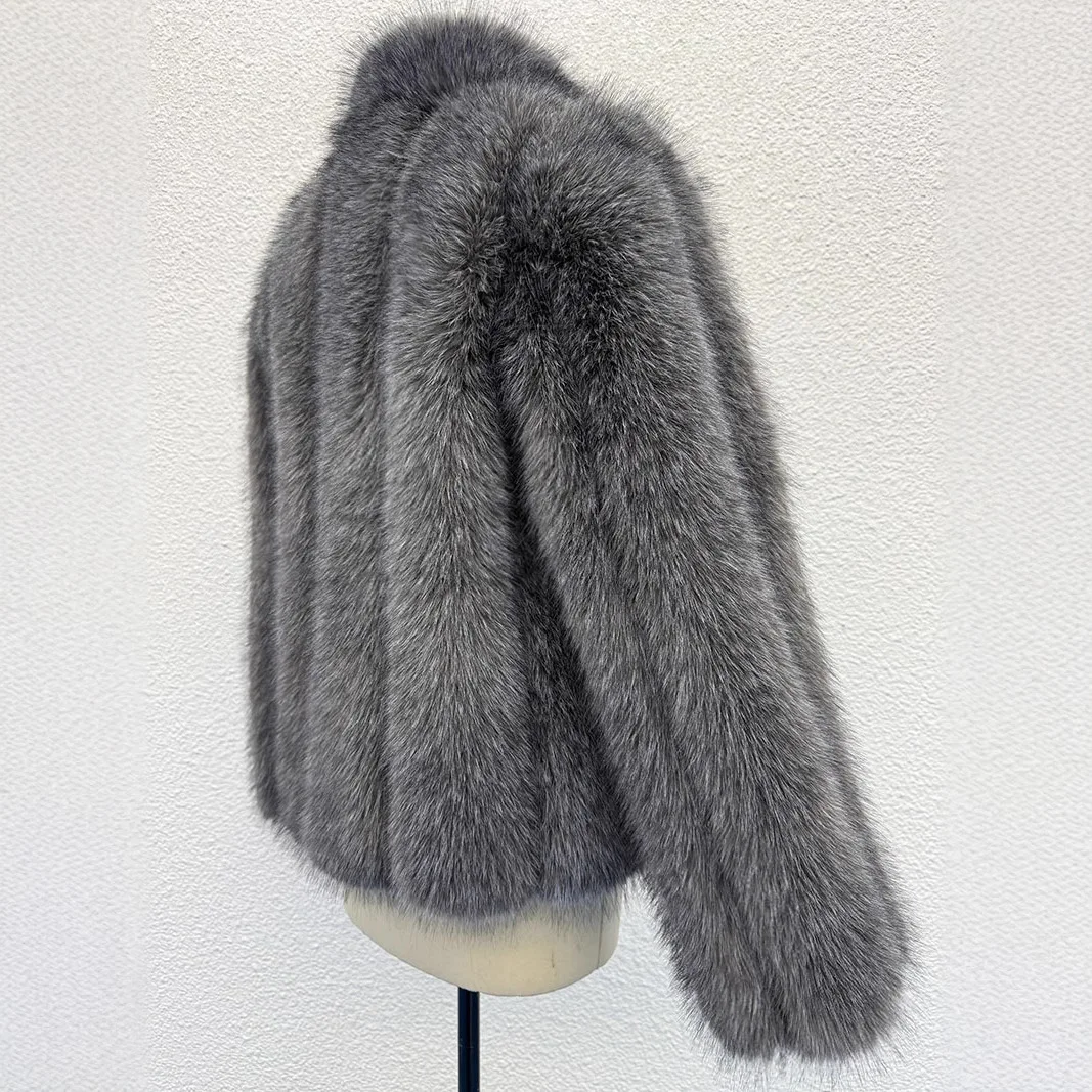 KIDCRKJ, abrigo de piel Artificial de invierno para mujer, chaqueta de piel sintética gris con cuello esponjoso para mujer, prendas de vestir cortas de piel ecológica de estilo holgado para mujer