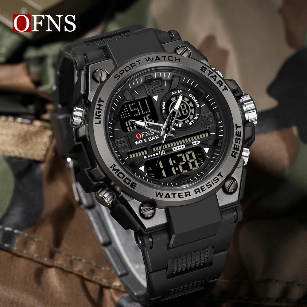 OFNS Top Brand Men\'s Watches 5ATM Waterproof Luxury G Style Sport Military Wristwatch Quartz Watch for Men LED Digital Clock