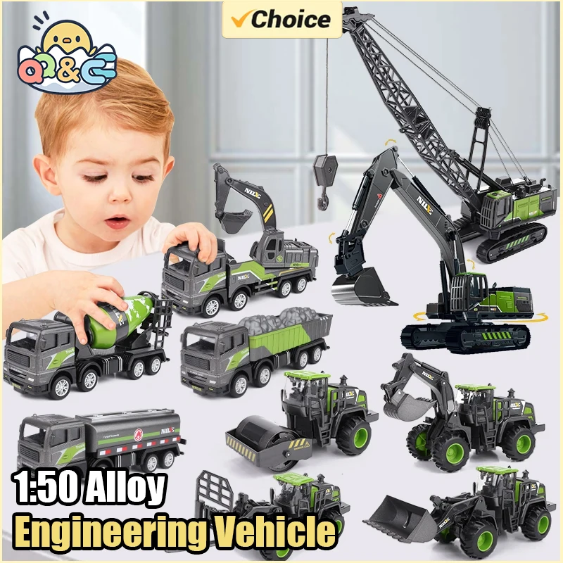 

1/50 Diecast Engineering Vehicle Excavator Bulldozer Car Model Simulation Alloy Head Dumper Truck Crane Tanker Toys for Kids Boy