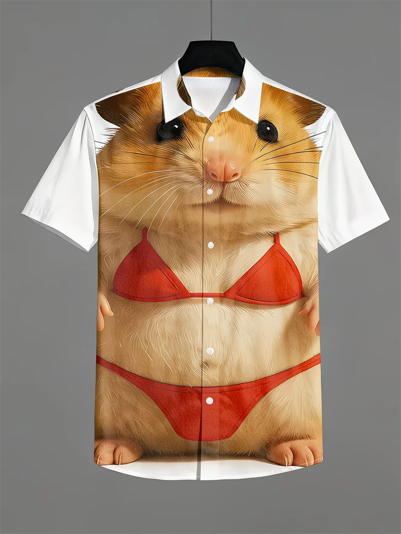 

Tropical Pink Hawaiian Men's Shirts Women Novelty Cartoon Tie Design Casual Streetwear Top For Beach Parties Clothing