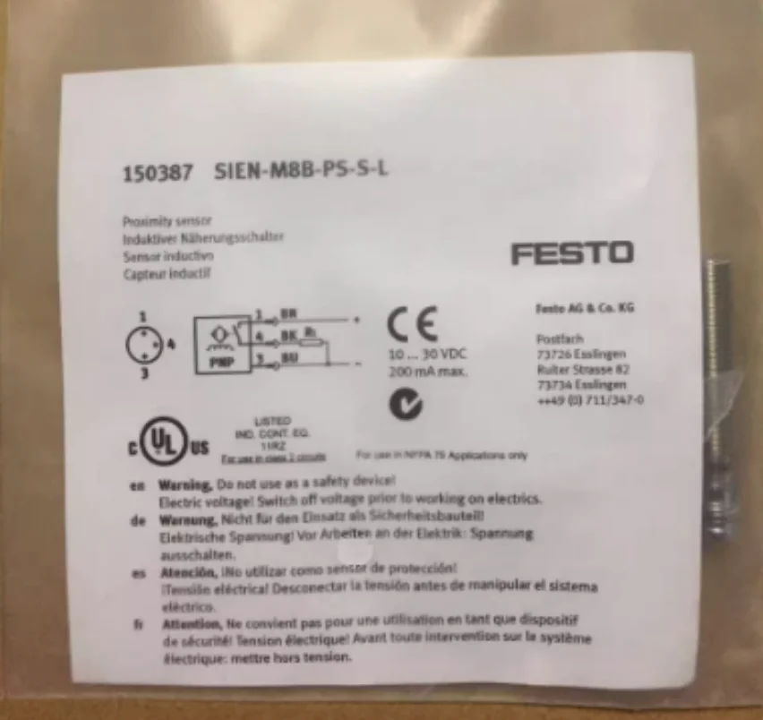 

New original FESTO Inductance sensor SIEN-M8B-PS-S-L 150387