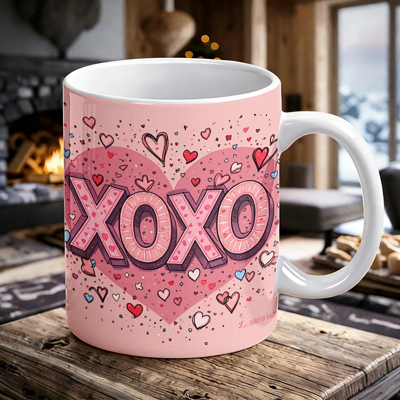 

1pcs Graffiti Heart 'XOXO' Ceramic Cup with Handle, Creative Coffee Cup, Milk Cup, Office Tea Cup, Drinking Cup, Fade-Resistant
