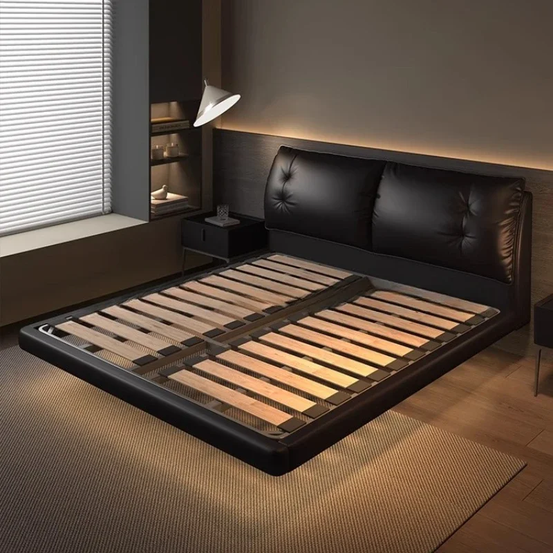 cama de apartamento flutuante Confortável nórdico   Design minimalista da cama do quarto principal da moda   móveis de quarto cama de casal