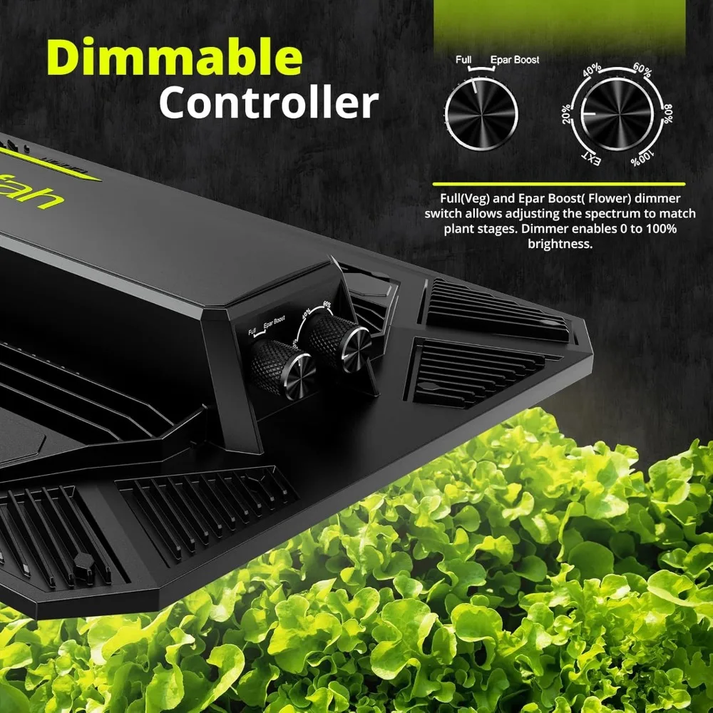 ضوء LED للنمو بقدرة 150 وات، طيف كامل للنباتات الداخلية - درجة تجارية مع مفتاح مزدوج الوضع وتوافق سلسلة ديزي