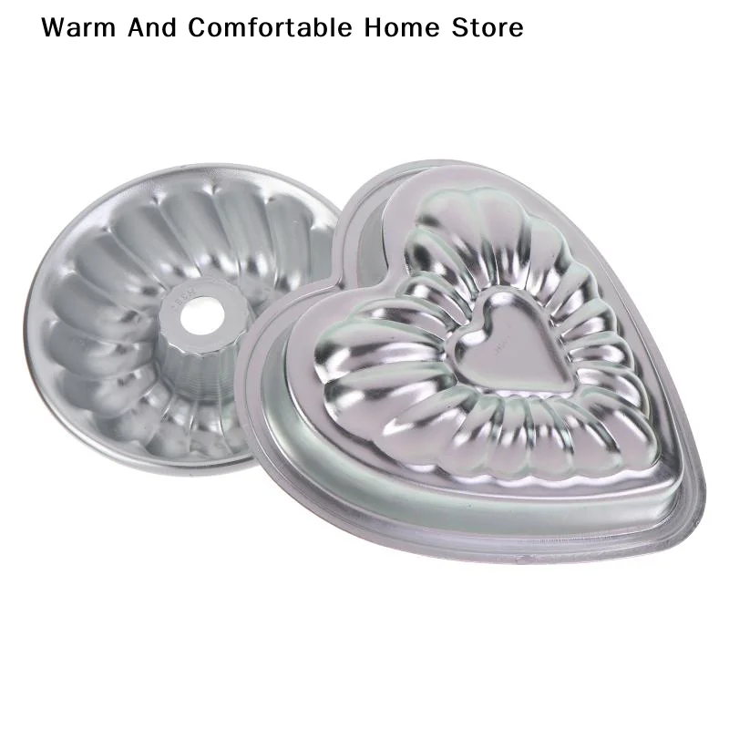 【W】1Pc Aluminum Alloy Cake Baking Mold Heart/ Fluted Shapes Non Stick Easy Demold Perfect For Home Baking Party Dessert Making