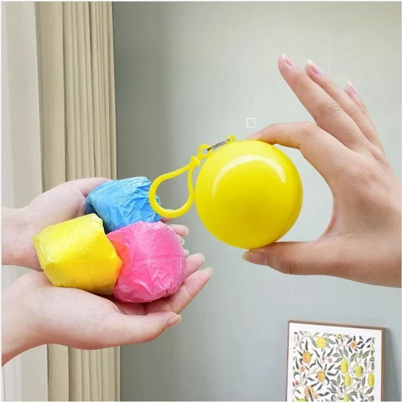 1 Buah Bola Jas Hujan Portabel Warna-warni Tahan Air Ponco Hujan Luar Ruangan Mendaki Berkemah Darurat Bola Jas Hujan Sekali Pakai