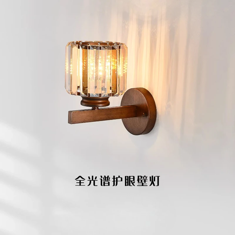 Middle American Style Wall Lamps Vintage Crystal Lampshade Wall Sconces Villa Living Room Corridor Balcony Indoor Adorn Fixtures