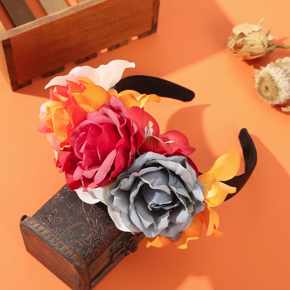 Halloween Flower Hair Band Hair Hoop Rose Flowers Crown Headband Festival Hair Garland Cosplay Party Wedding Hair Accessories