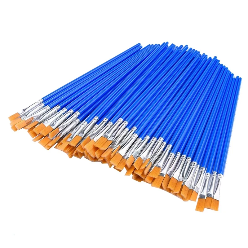 2025 New 200 Pcs Flat Paint Brushes - Plastic Barrel Nylon Bristle Flat Tip Brush Small Brush For Detail Painting