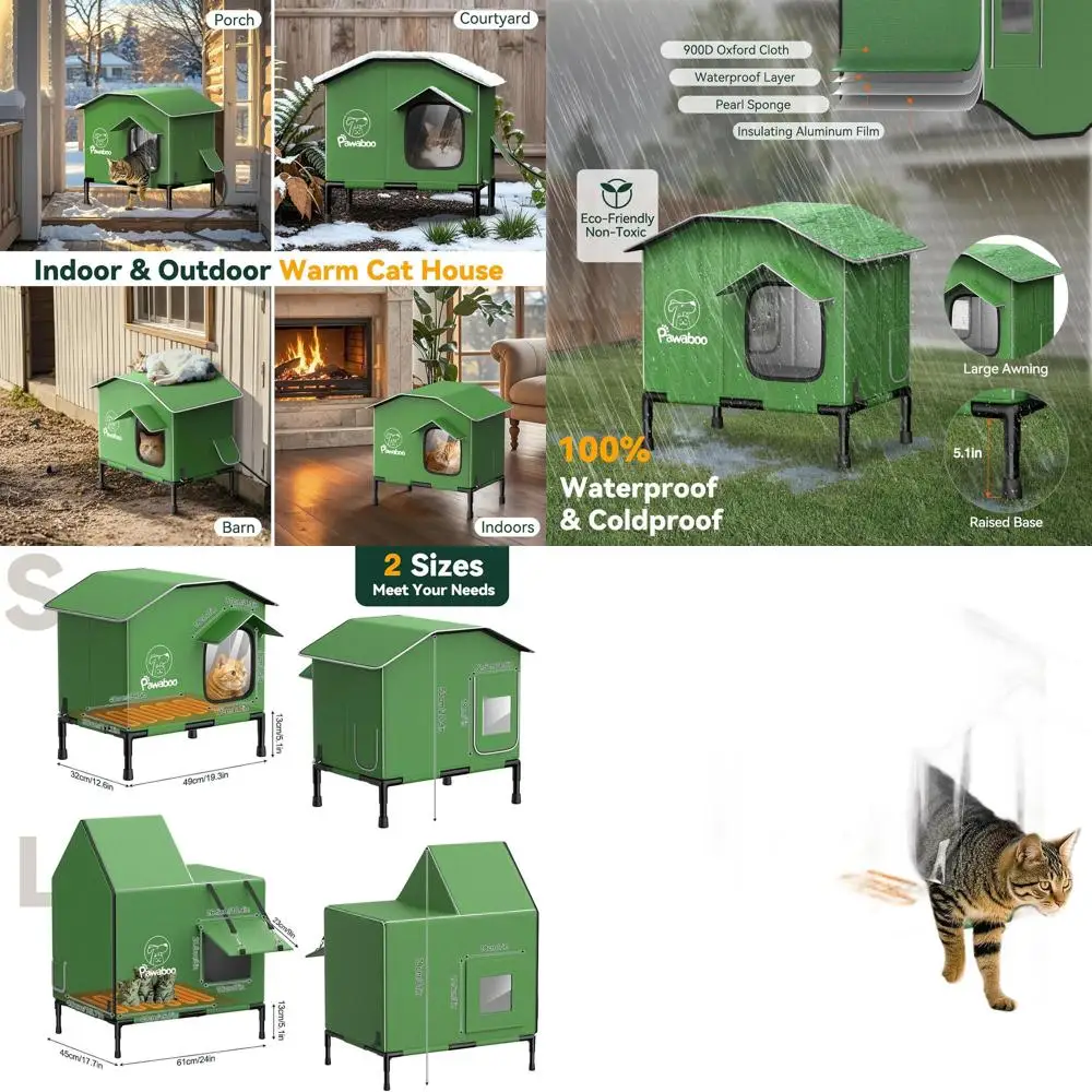 

Всепогодный укрытие для кошек на открытом воздухе с изолированным основанием и обогревателем для зимы