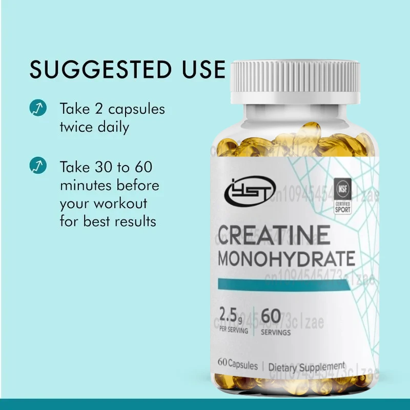 

Creatine Monohydrate, 60 Capsules, 2.5g Per Serving, Dietary Supplement, Energy Support
