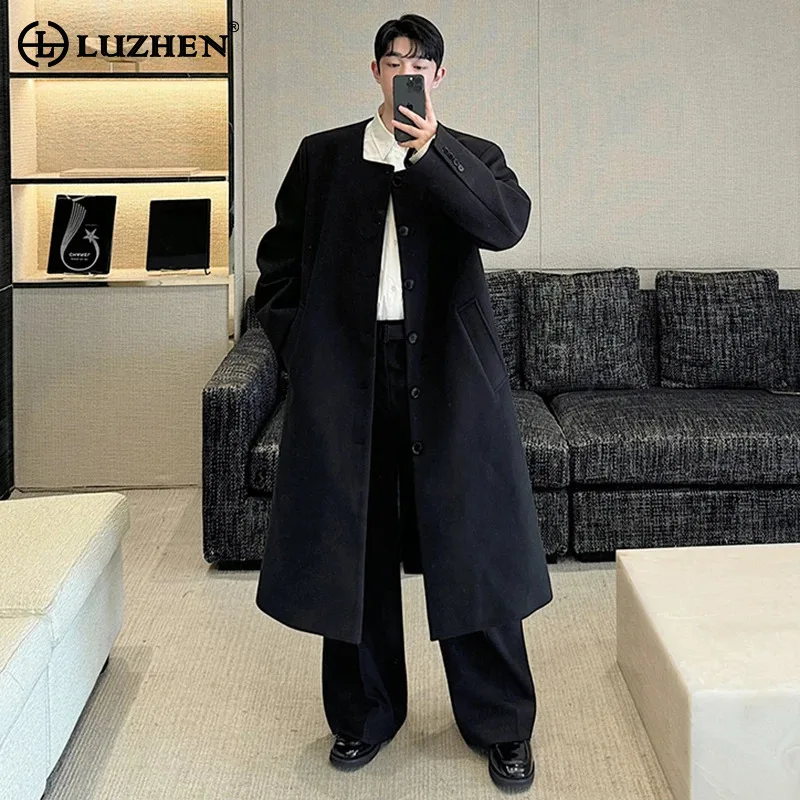 

LUZHEN Autumn Winter Designer Versatile Trench Coat Personality 2024 Square Collar Elegance Retro Niche Male Windbreaker JY5486