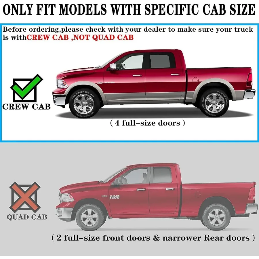 لوحات تشغيل من الفولاذ الكربوني مقاس 6 بوصات مع تركيب محسن وتصميم متين لـ 2009-2018 Dodge Ram 1500 Crew Cab بما في ذلك