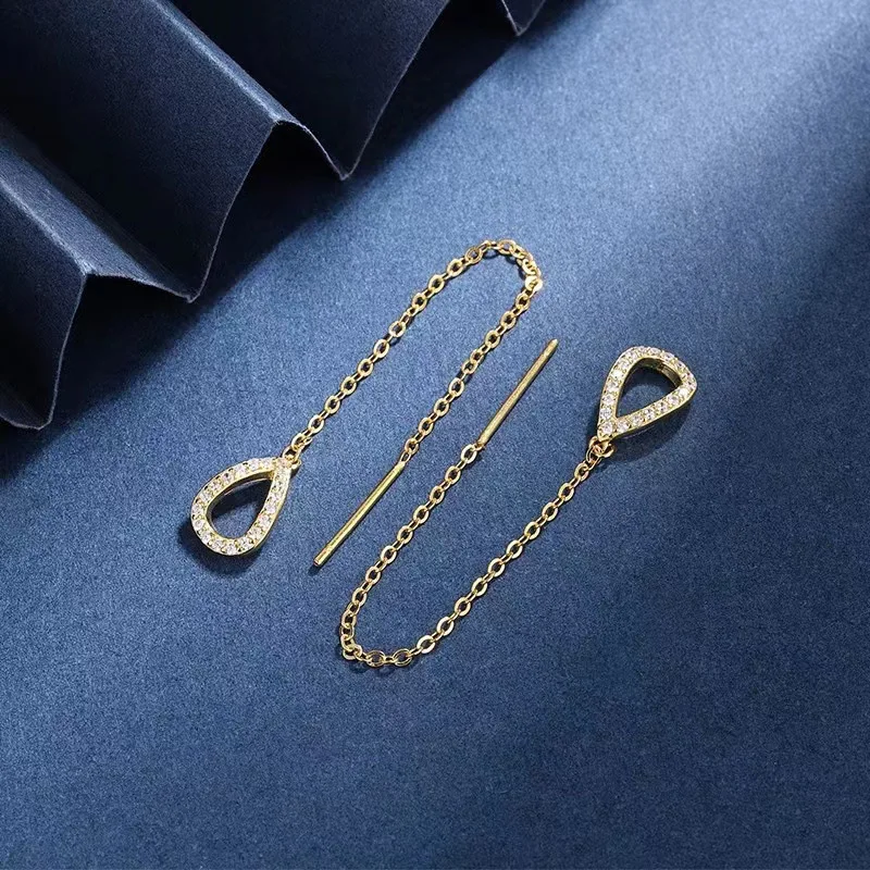 New 925 Silver Plated Simple Water Droplet Flow Su Long Ear Line Feminine Temperament Personality Fashion Face Slimming Earrings