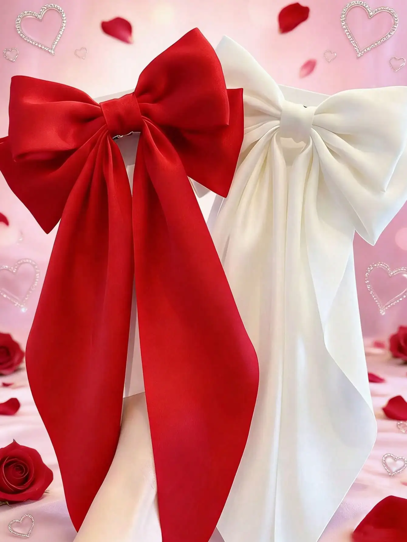 

2pcs Valentine's Day Hair Bow Hair Barrettes With Long Tail Red Silky Satin Large Hair Bow Oversized Hair Ribbons Big Hair Bows