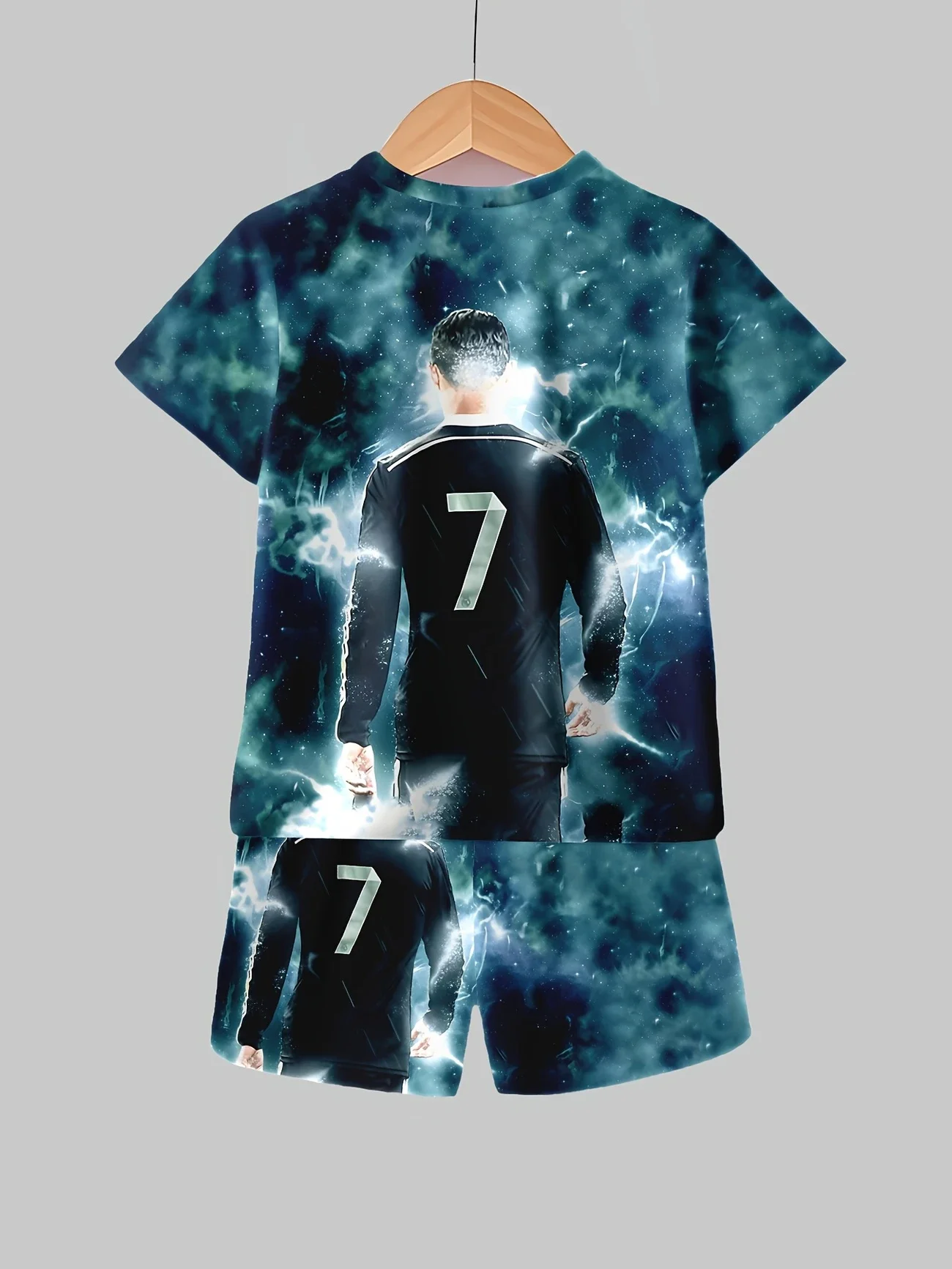 Summer Fashion 3D Printed Number 7 Football Star T-shirt and Shorts Set for Outdoor Leisure