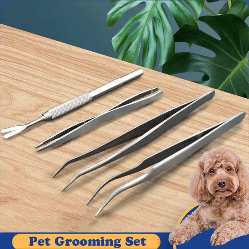 

Pet Tick Removal Stainless Steel Tool Kit Puppy Parasites Flea Cratching Hook Tweezers Clip Set People Cat Dog Grooming Supplies