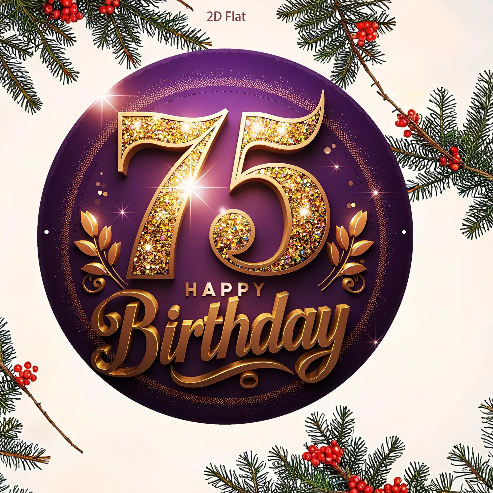 Décoration murale 2D plate, 1 pièce, numéro 75 pour 75e anniversaire - Panneau rond rétro en aluminium adapté pour la maison, le bureau, les fêtes, les célébrations - Spar