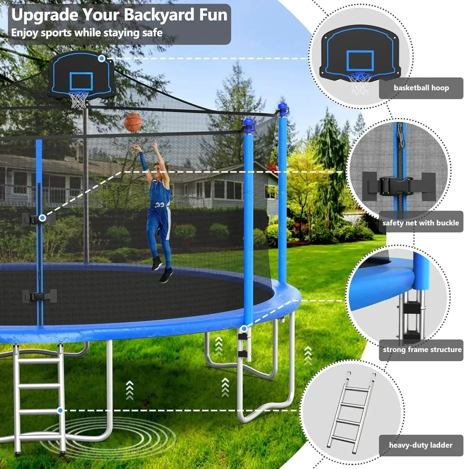 16FT 15FT 14FT 12FT Trampoline for Kids and Adults, Large Outdoor Trampoline with Enclosure, Backyard Trampoline