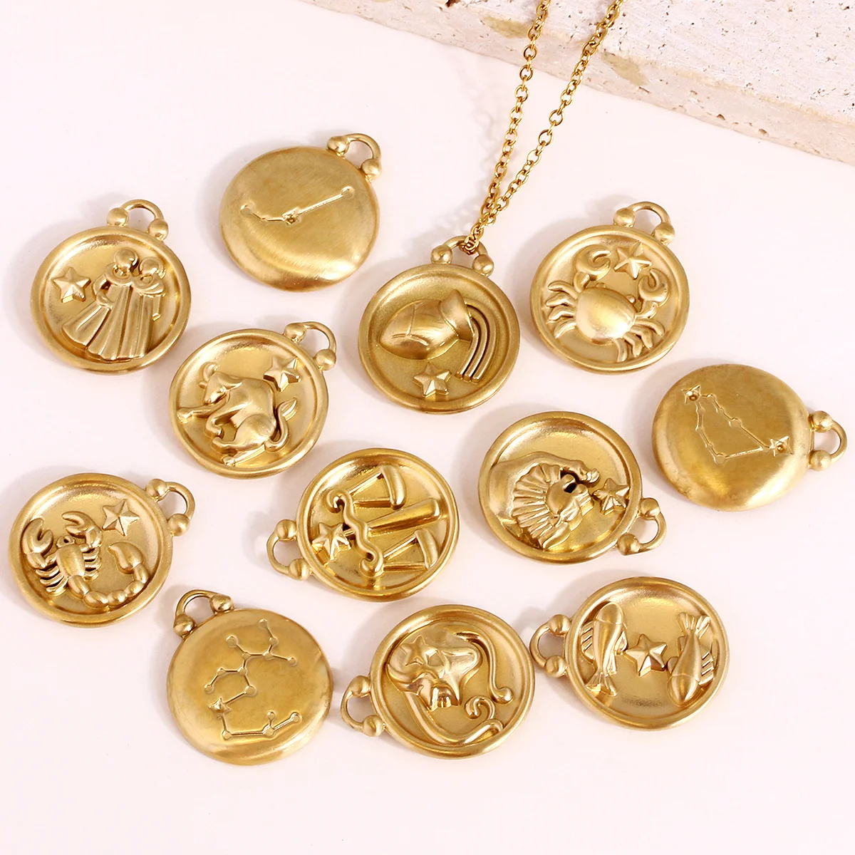 

12 Zodiac Signs Necklace Women Stainless Steel Constellation Pendant Chain Necklace Gift for Women Girls Birthday Jewelry Charm