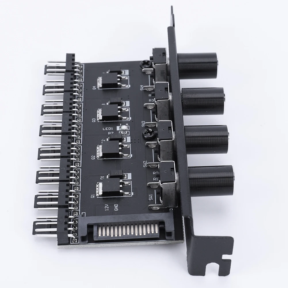 12V Computer Case Fan Hub Regulator 8 Channel 4 Knob SATA/4Pin Cooling Fan Speed Controller for CPU Chassis Computer PC Case