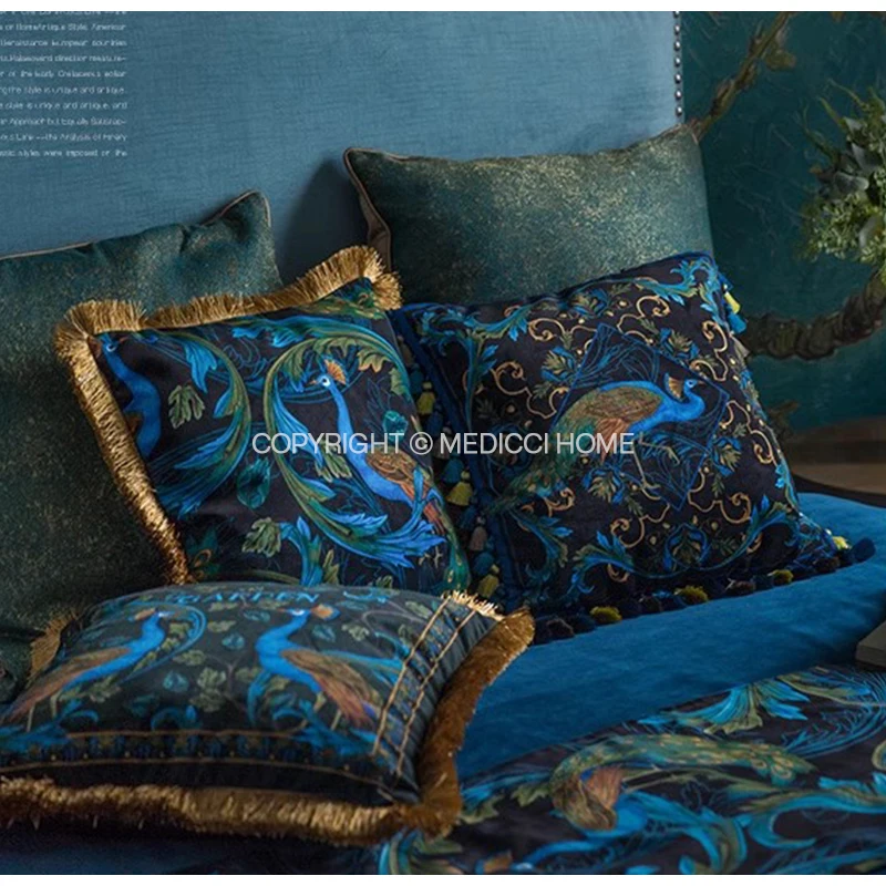 Medicci Home Peacock Cushion Cover Green Super Soft Velvet Luxury Boutique Decor Square Throw Pillow Case 45X45cm Fast Shipping