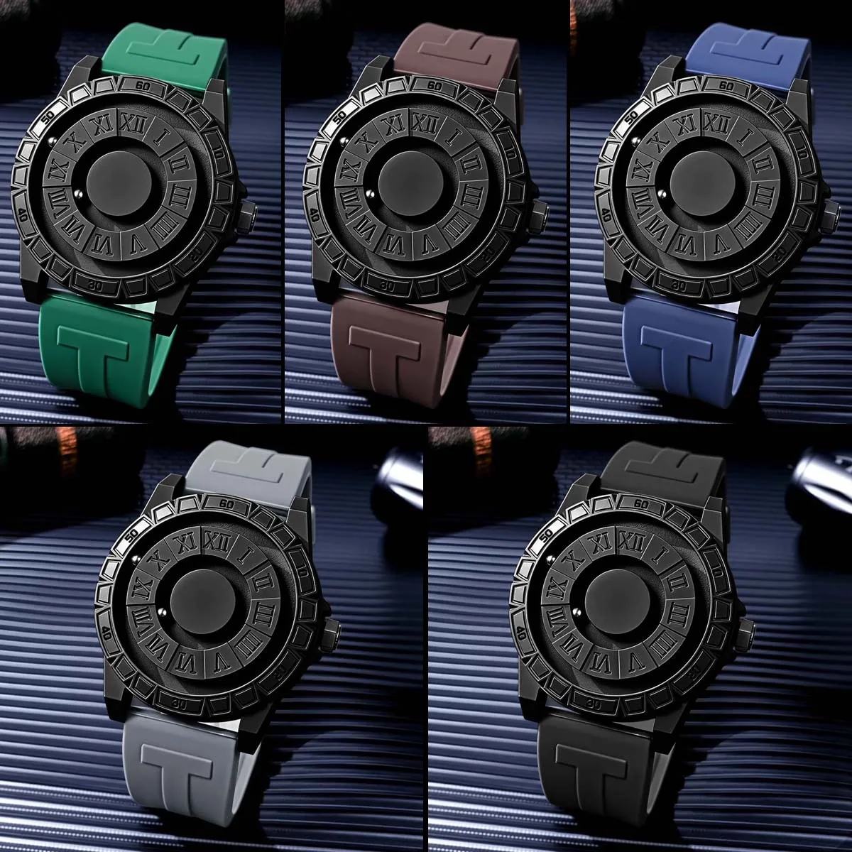 Casual Fashion Men's Silicone Sports Magnetic Bezel Quartz Watch Wrist Watch