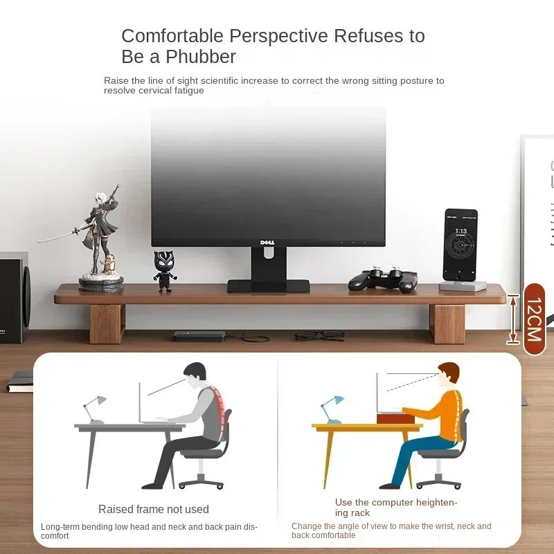 Monitor Stand Desktop Computer Elevated Frame Solid Wood Office Storage Space Saving Management - Image 3