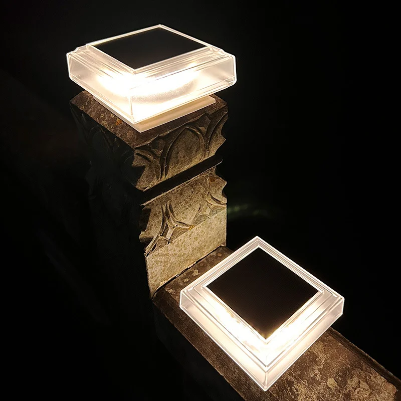Luces de poste solares, pantalla transparente, impermeable, tapa de valla de cubierta Solar, luz cálida, lámpara de calle cuadrada para exteriores para jardín y Patio