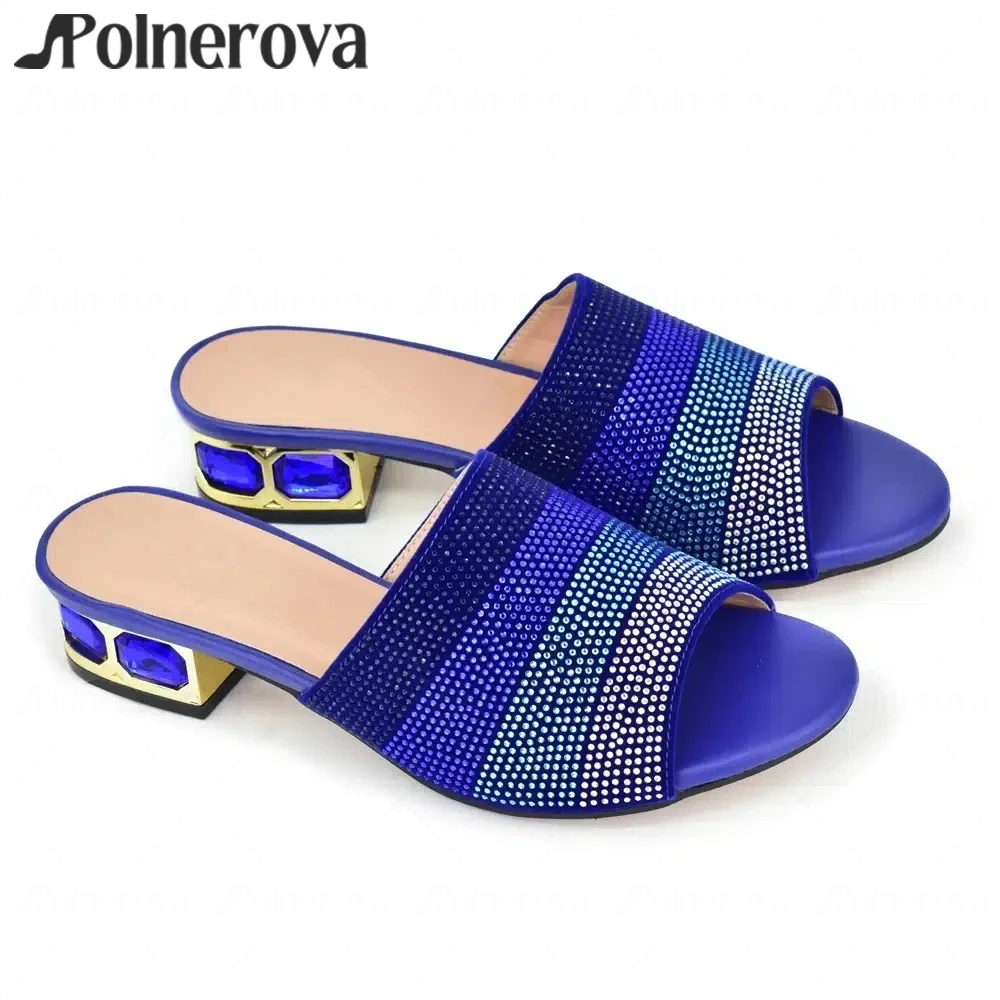 

Роскошные летние туфли на высоком каблуке с разноцветными стразами и градиентными кристаллами, дизайнерский стиль, с круглым носком