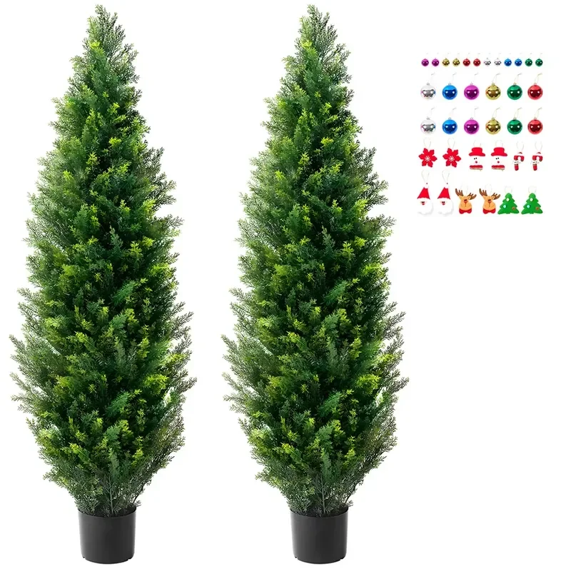 2 Pack 5ft Artificial Cedar Topiary Tree for UV Resistant Faux Plant Decor for Indoor Outdoor Use