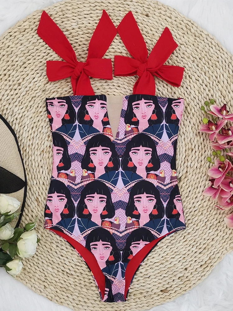 

One Piece Swimsuit 2023 New Cute Swimwear Women Bow Swimwear Hollow Out Bathing Suit Back crisscross Monokini Swim