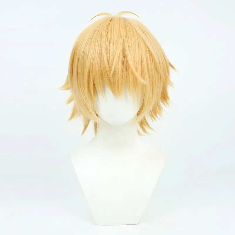 Motosierra hombre Denji Cosplay peluca protagonista provocado artesanía fácil estilo amarillo dorado