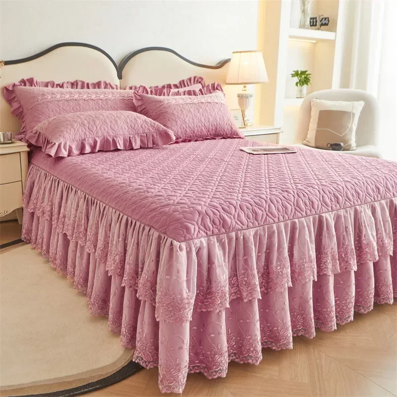 Cotton double-layer lace bed skirt single piece 1.8 meters 2 pure cotton non-slip padded thickened bed cover