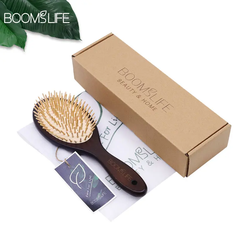 فرشاة شعر خشبية سوداء للنساء تدليك فروة الرأس وفك تشابك الشعر فرشاة واسعة الأسنان مشط الشعر وسادة هوائية فقدان الشعر تحسين فروة الرأس أداة #6