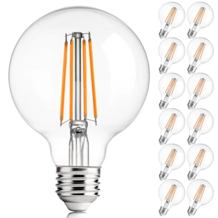 G25 LED Globe Edison Bulbs for Bathroom Vanity and Mirror Lighting,,CRI90+ Dimmable, 40W Equivalent, 400LM, E26 Base, Clear Gla