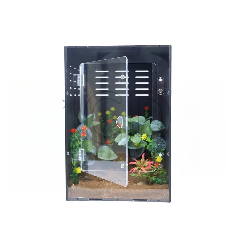 

New Arrival Breathable Rarboreal Reptile Feeding Box Snake Display Case Acrylic Reptile Enclosure Terrarium For Chameleon Frog L