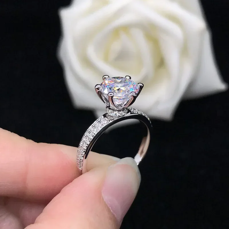 

Solid 14K White Gold AU585 Platinum PT950 Six claw set moissanite diamond ring 14k gold proposal solitaire 2 carat diamond ring