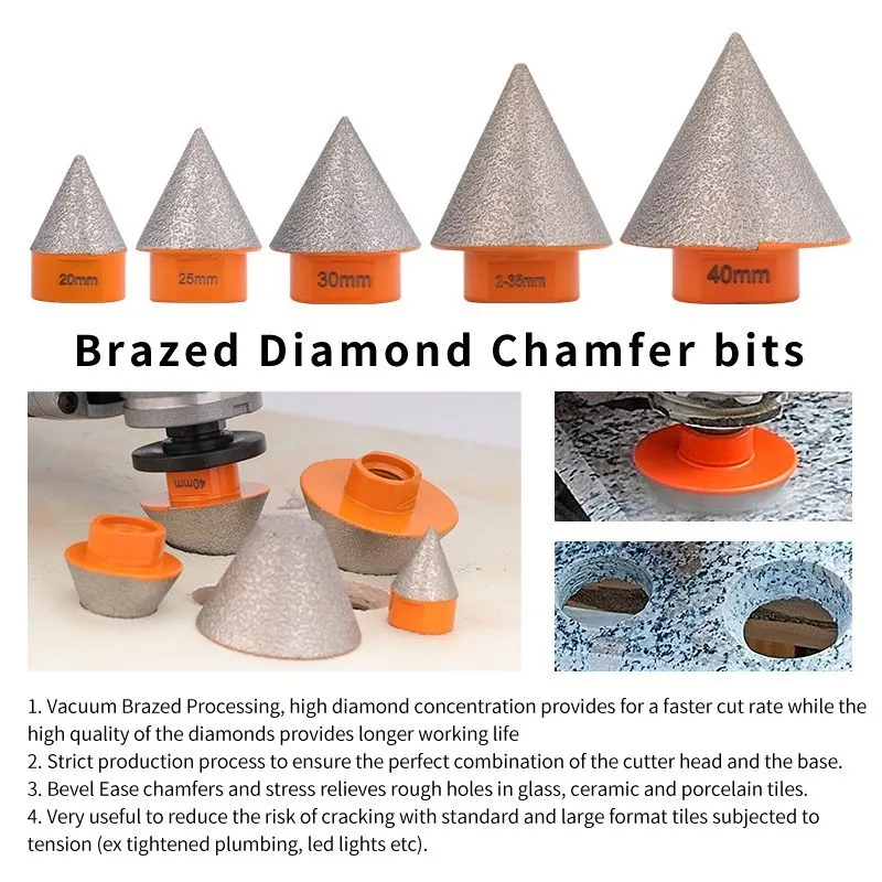 M14 Diamond Chamfer Bits Dia20-75mm Milling Tile Cutter Marble Concrete Hole Saw Masonry Drilling Crowns Construction Job Tools